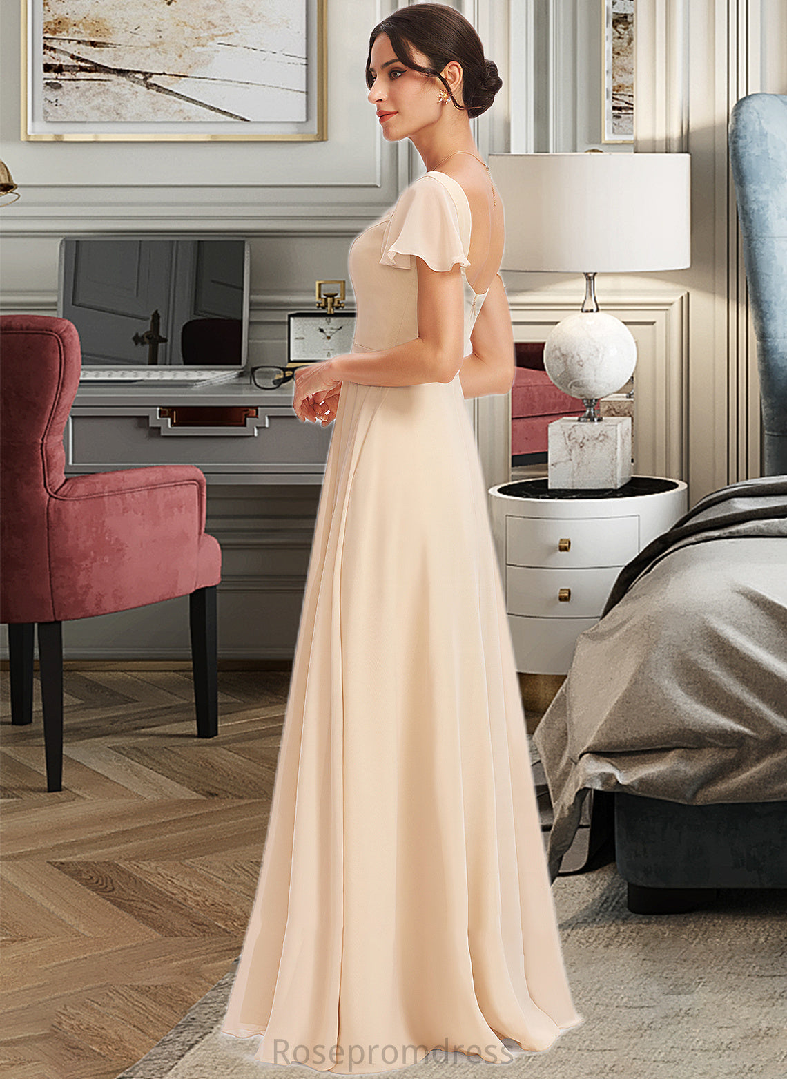 Ellen A-Line Square Neckline Floor-Length Bridesmaid Dress With Cascading Ruffles SRSP0012928
