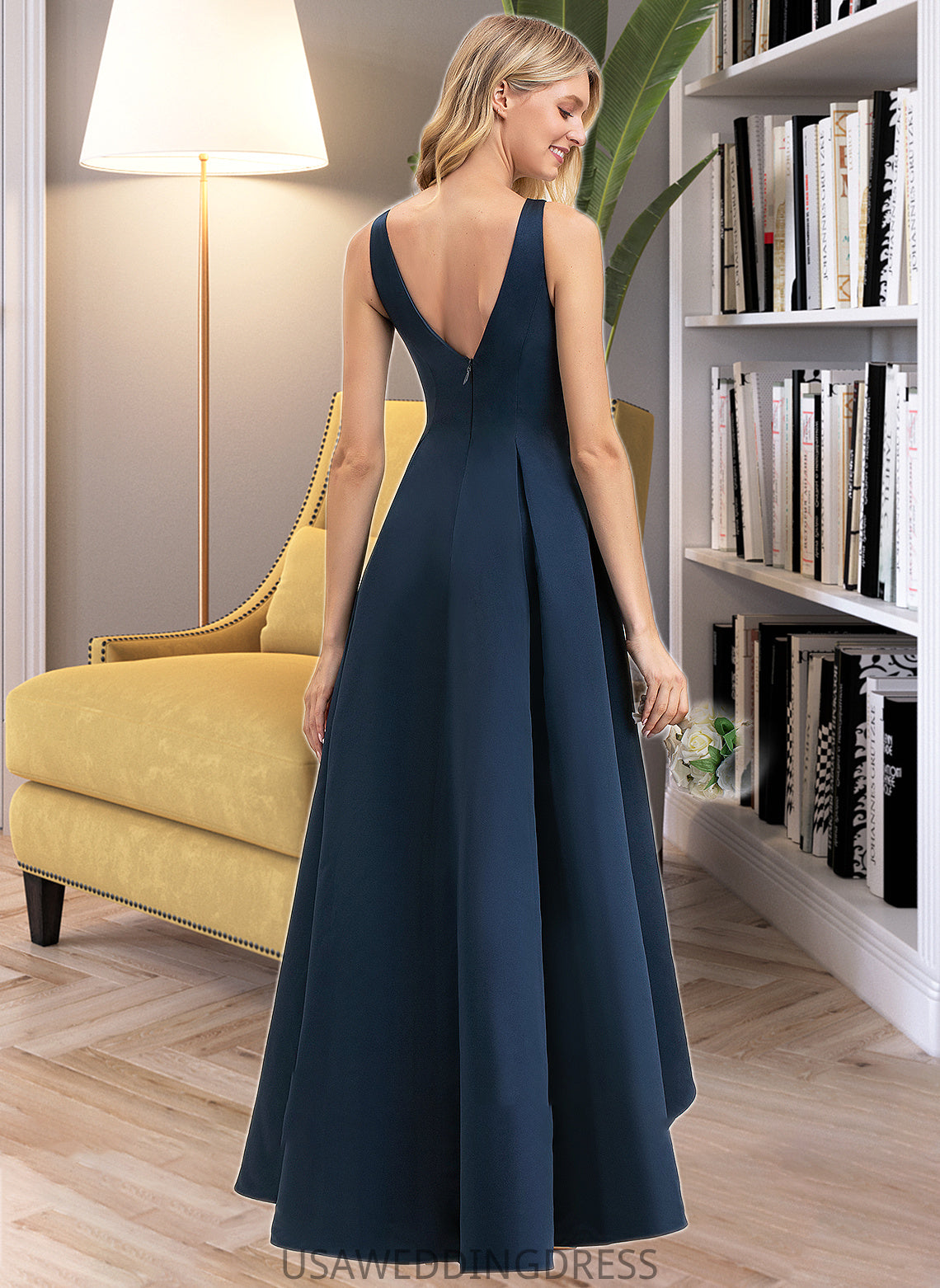 Macie A-Line Scoop Neck Asymmetrical Satin Bridesmaid Dress With Pockets DSP0012932