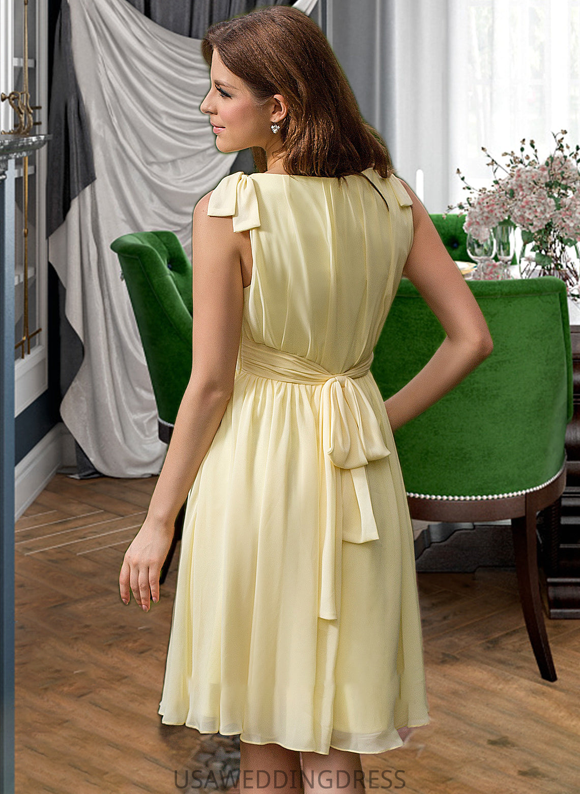 Riley Chiffon V-neck Knee-length A-Line Bridesmaid Dress DSP0012934