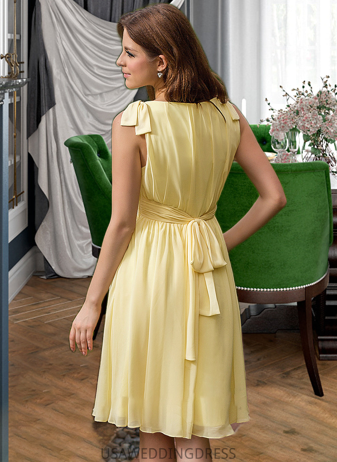 Riley Chiffon V-neck Knee-length A-Line Bridesmaid Dress DSP0012934
