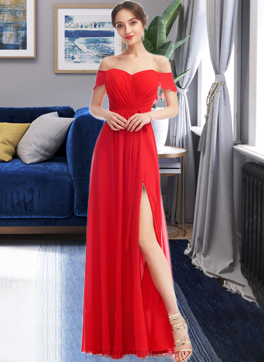 Jadyn A-Line Off-the-Shoulder Floor-Length Bridesmaid Dress With Ruffle Split Front SRSP0012938