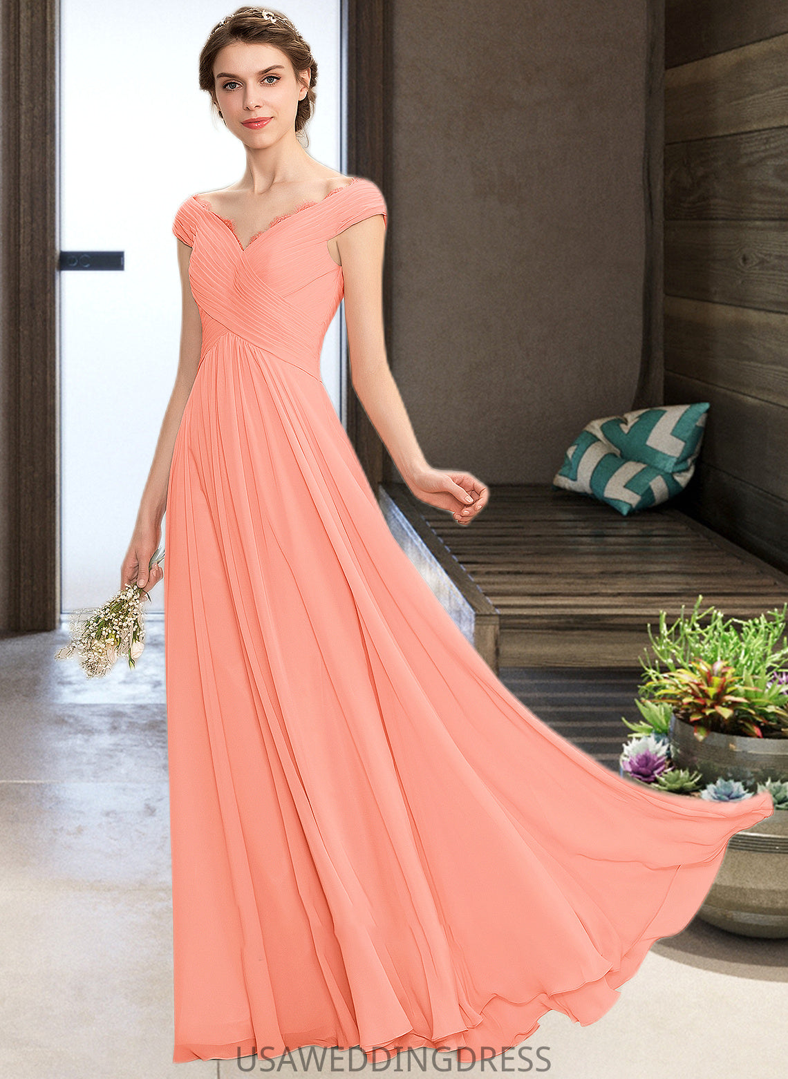Julissa A-Line Off-the-Shoulder Floor-Length Chiffon Bridesmaid Dress With Ruffle Lace DSP0012941