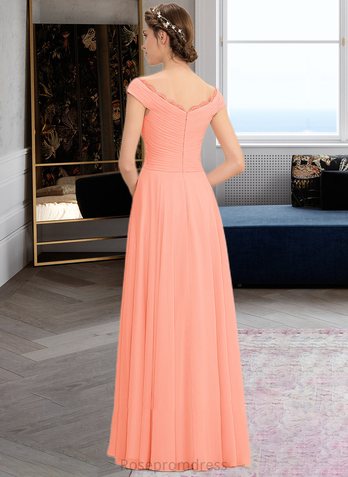 Mckenna A-Line Off-the-Shoulder Floor-Length Chiffon Bridesmaid Dress With Ruffle Lace SRSP0012941