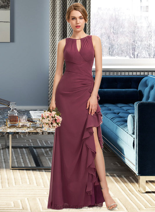 Lana A-Line Scoop Neck Floor-Length Chiffon Bridesmaid Dress With Split Front Cascading Ruffles SRSP0012947