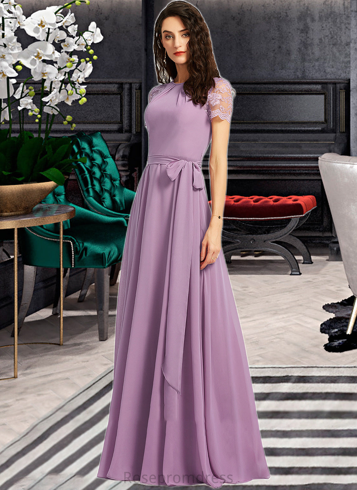 Katie A-Line Scoop Neck Floor-Length Bridesmaid Dress SRSP0012952
