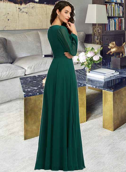 Kaleigh A-Line V-neck Floor-Length Bridesmaid Dress With Split Front SRSP0012953