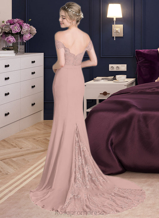 Kiersten Trumpet/Mermaid Off the Shoulder Court Train Chiffon Lace Bridesmaid Dress With Sequins SRSP0012955