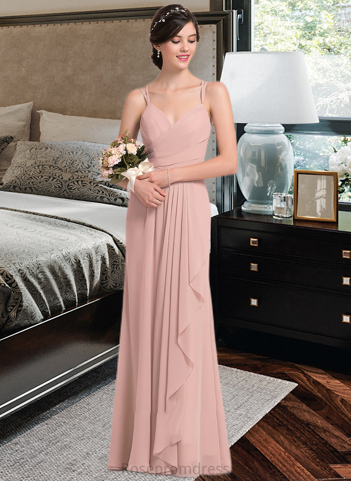 Kelly A-line Sweetheart Floor-Length Chiffon Bridesmaid Dress With Cascading Ruffles SRSP0012957