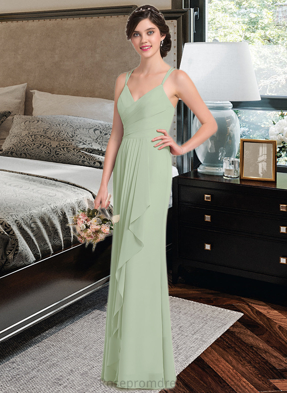 Kelly A-line Sweetheart Floor-Length Chiffon Bridesmaid Dress With Cascading Ruffles SRSP0012957