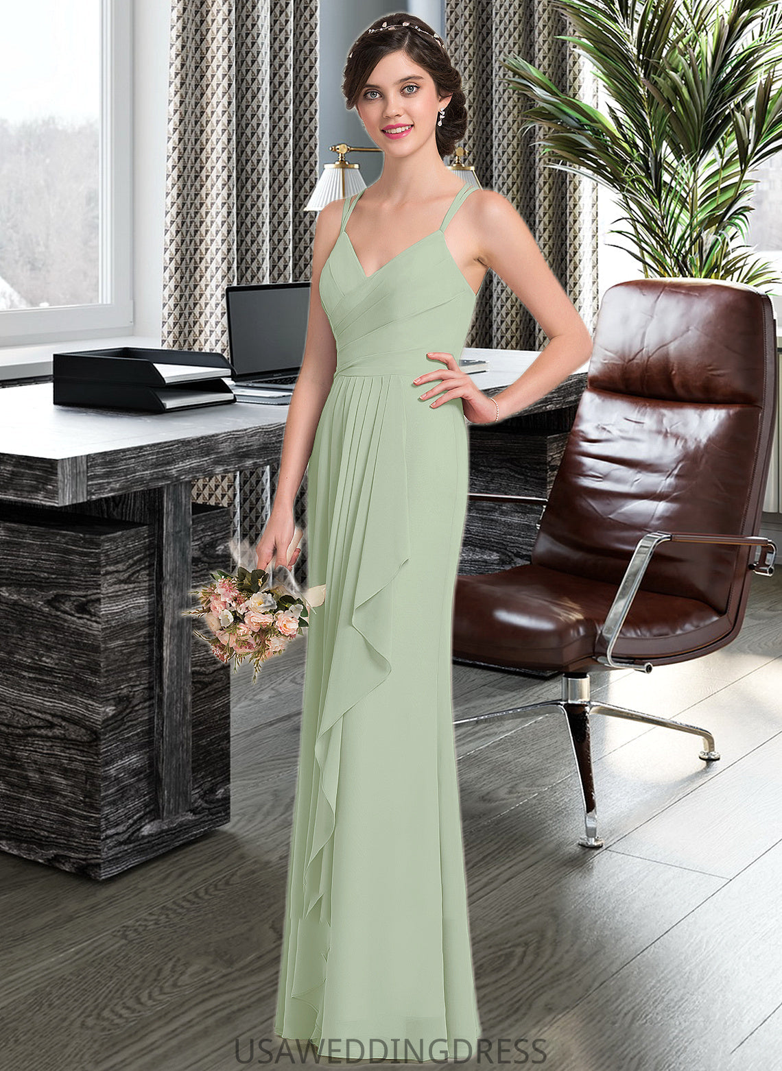 Maisie A-line Sweetheart Floor-Length Chiffon Bridesmaid Dress With Cascading Ruffles DSP0012957