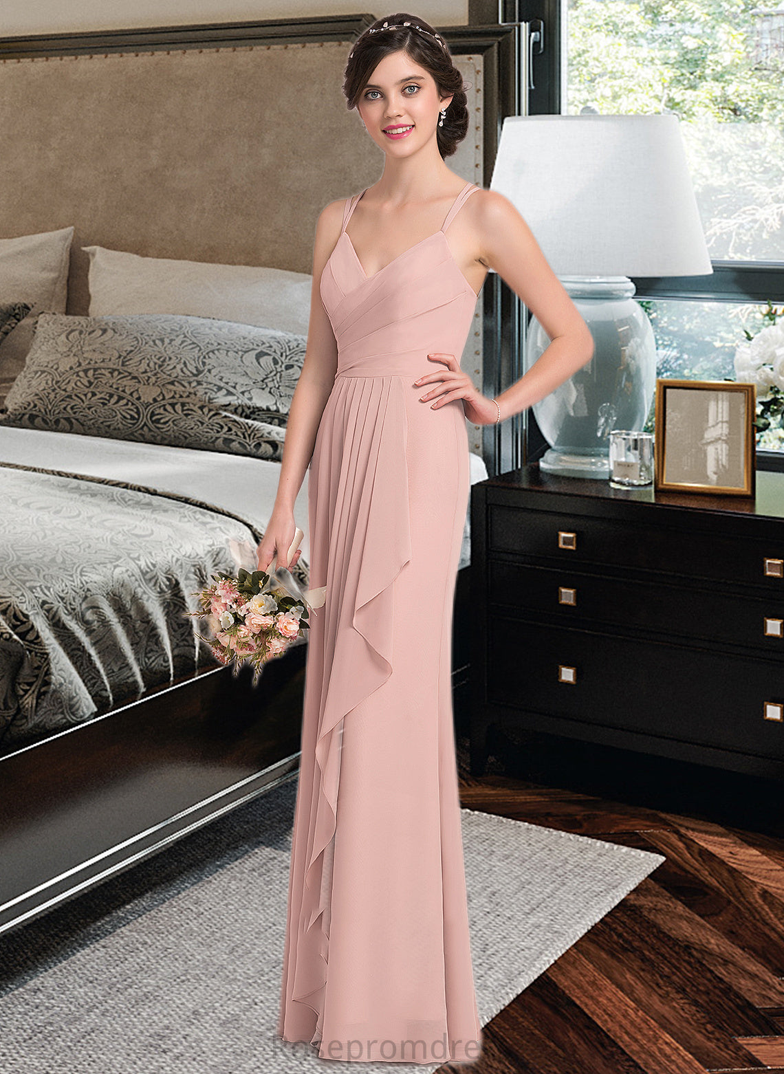 Kelly A-line Sweetheart Floor-Length Chiffon Bridesmaid Dress With Cascading Ruffles SRSP0012957