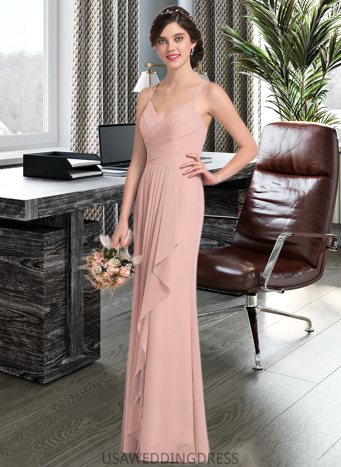 Maisie A-line Sweetheart Floor-Length Chiffon Bridesmaid Dress With Cascading Ruffles DSP0012957