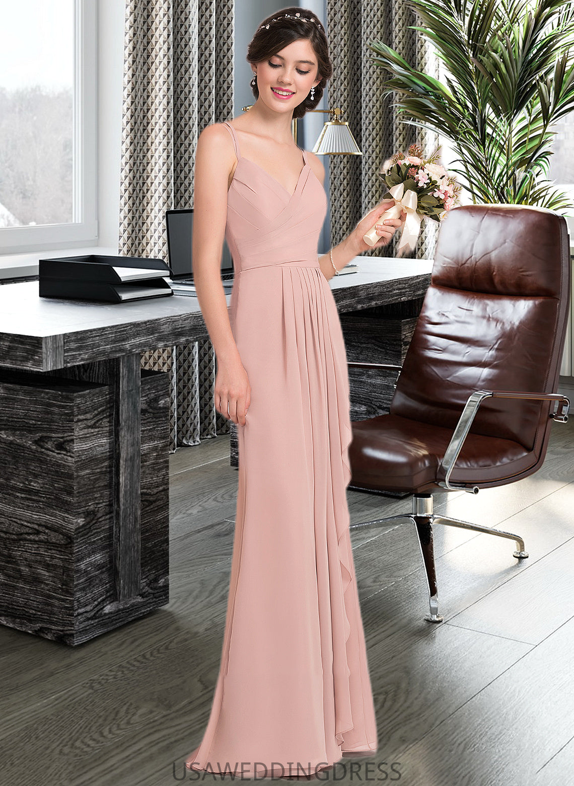 Maisie A-line Sweetheart Floor-Length Chiffon Bridesmaid Dress With Cascading Ruffles DSP0012957