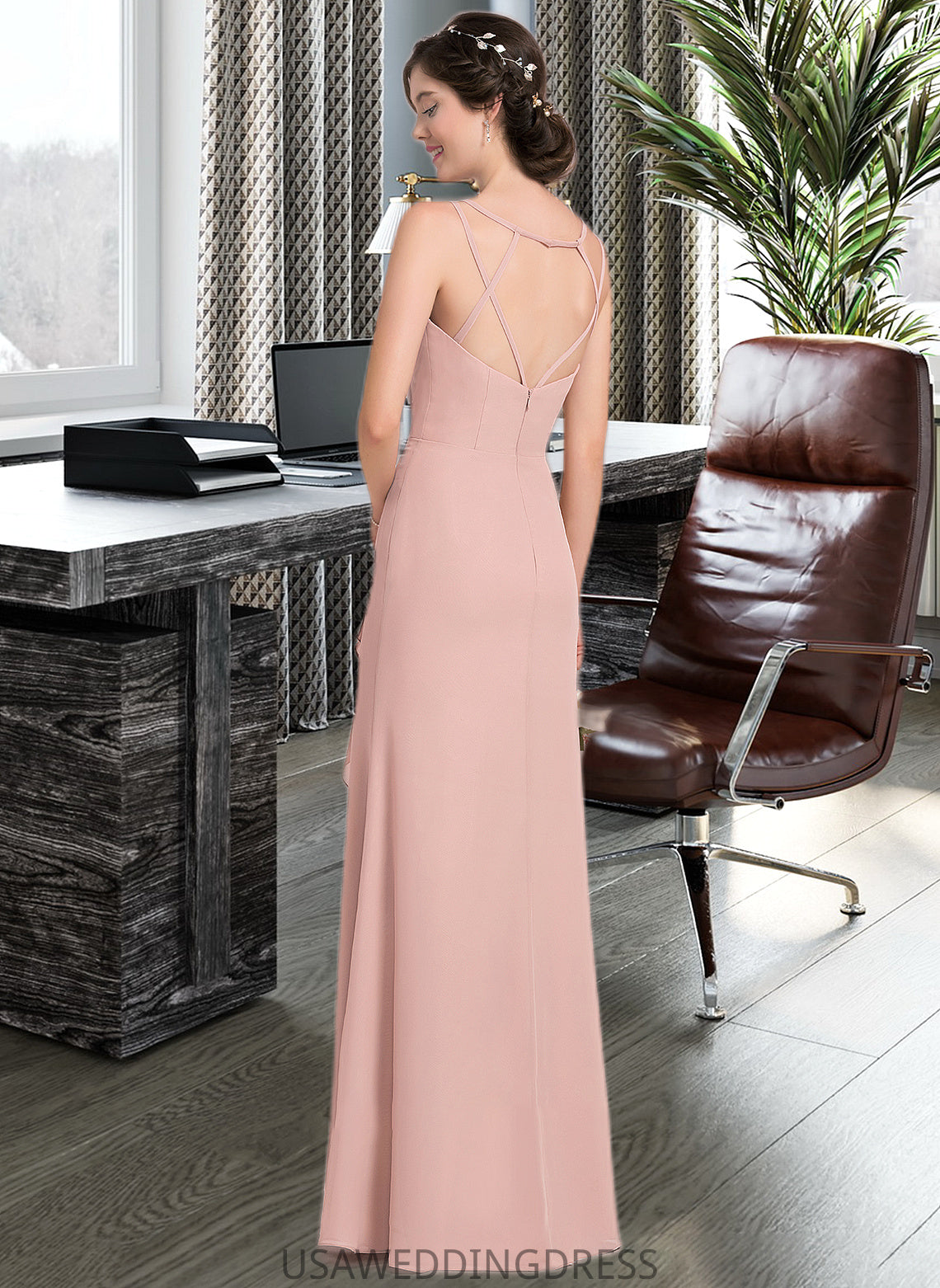 Maisie A-line Sweetheart Floor-Length Chiffon Bridesmaid Dress With Cascading Ruffles DSP0012957
