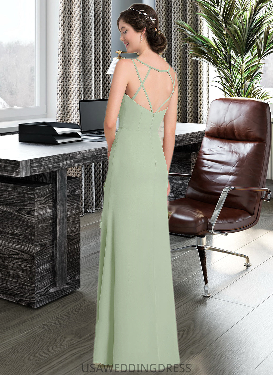 Maisie A-line Sweetheart Floor-Length Chiffon Bridesmaid Dress With Cascading Ruffles DSP0012957