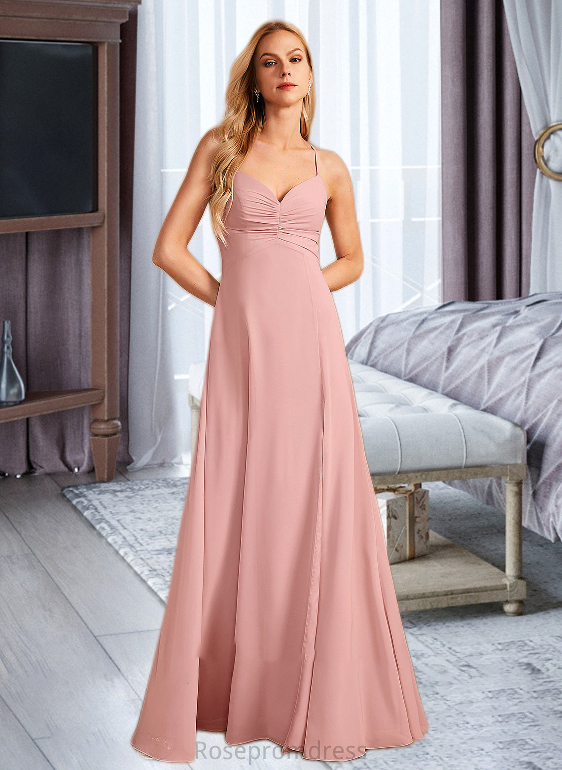 Jenny A-Line V-neck Floor-Length Bridesmaid Dress With Split Front SRSP0012959