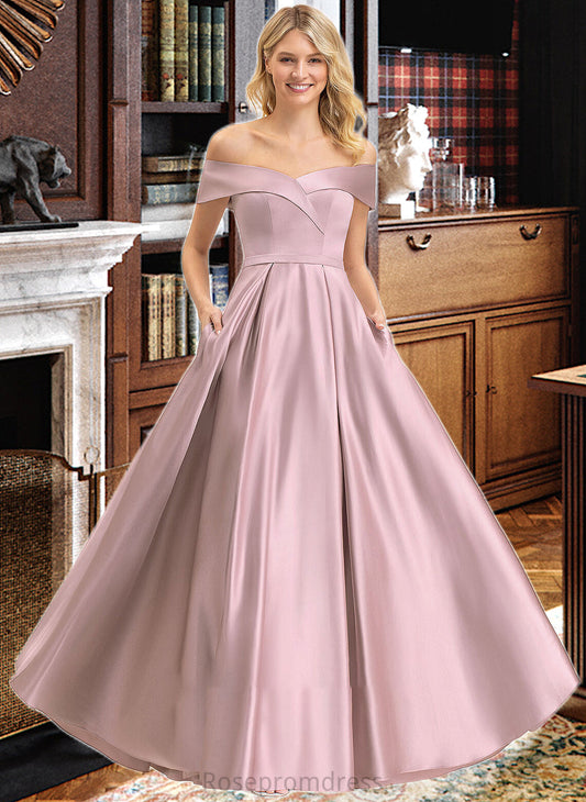 Aubrie A-Line Off-the-Shoulder Floor-Length Satin Bridesmaid Dress With Pockets SRSP0012961