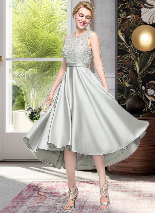 Aubrie A-Line Scoop Neck Asymmetrical Satin Bridesmaid Dress SRSP0012965