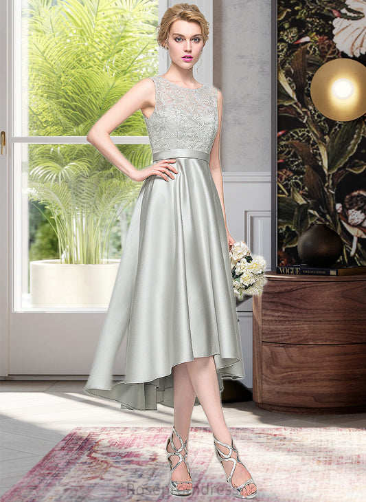 Aubrie A-Line Scoop Neck Asymmetrical Satin Bridesmaid Dress SRSP0012965