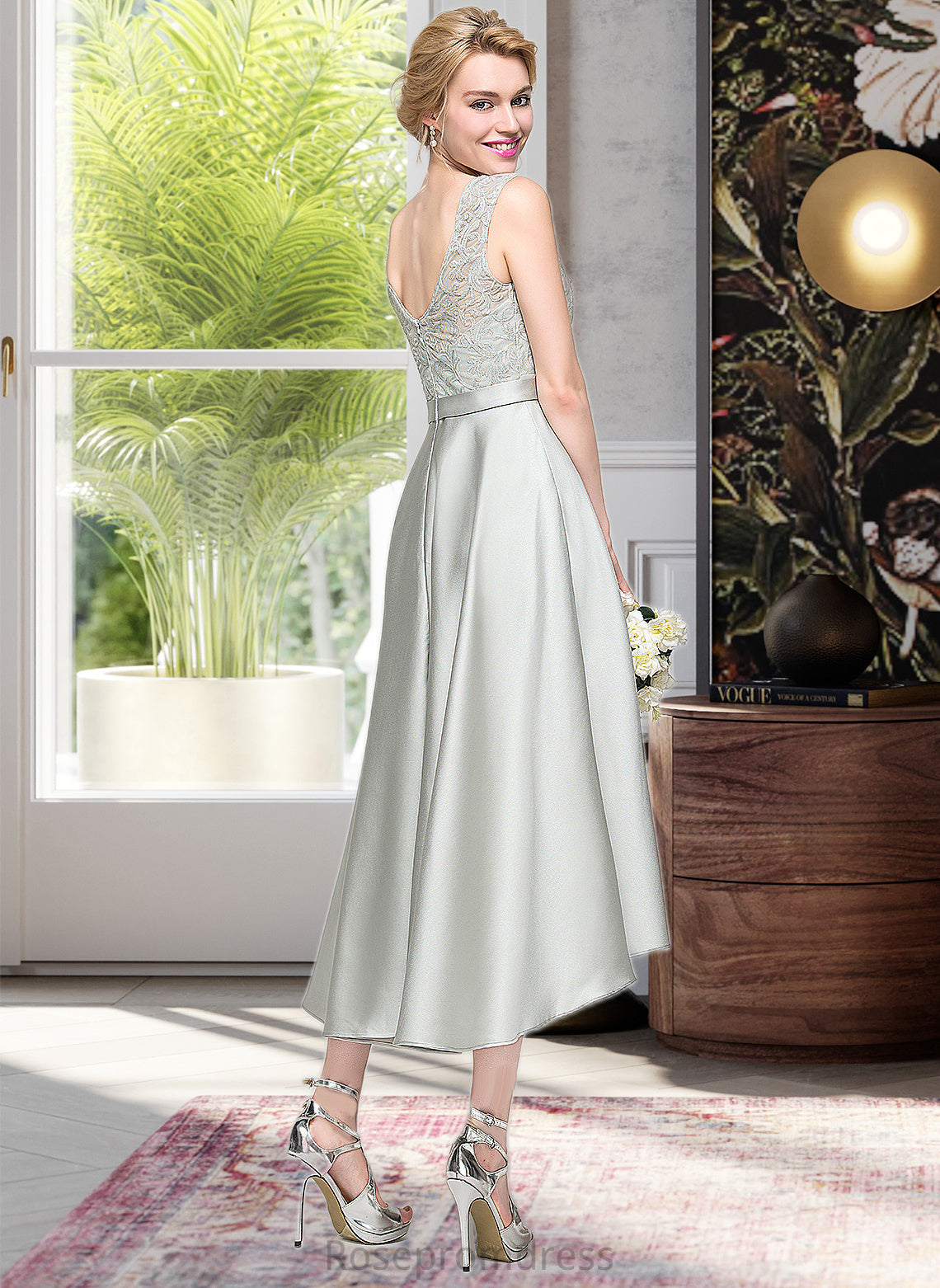 Aubrie A-Line Scoop Neck Asymmetrical Satin Bridesmaid Dress SRSP0012965