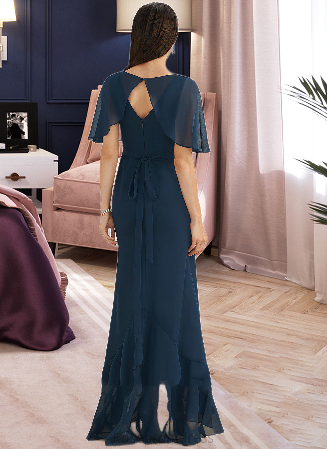 Leia A-Line V-neck Asymmetrical Bridesmaid Dress With Split Front SRSP0012971