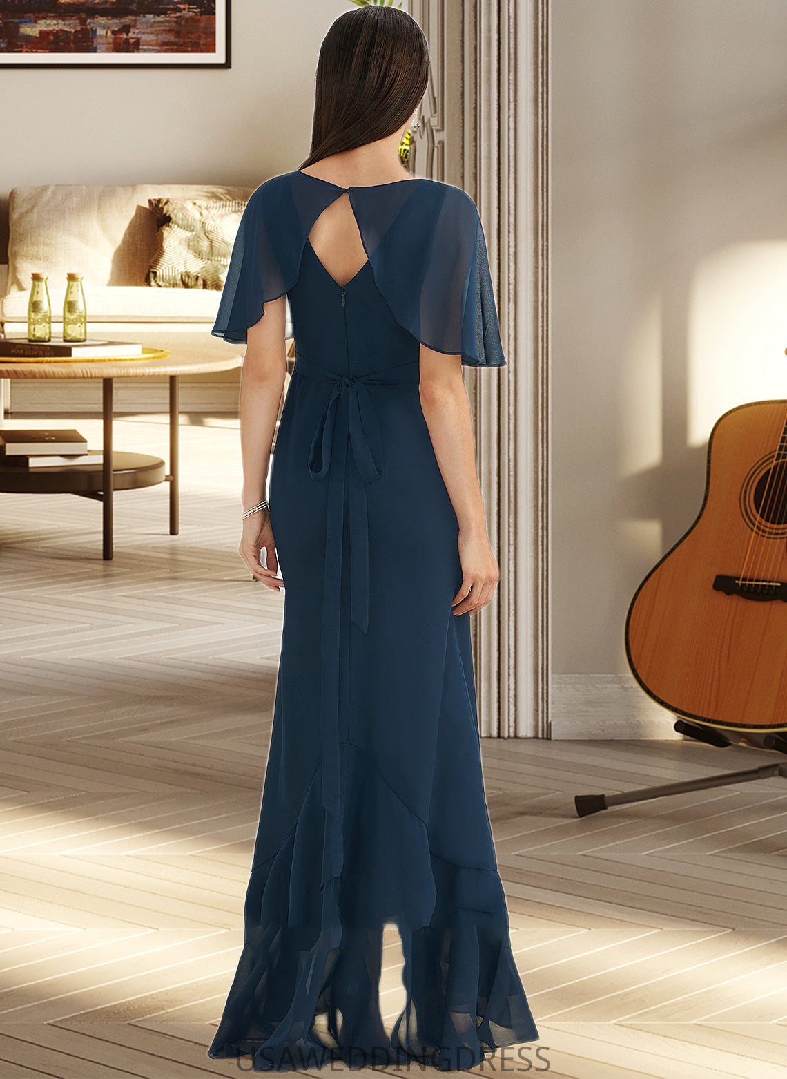 Elianna A-Line V-neck Asymmetrical Bridesmaid Dress With Split Front DSP0012971