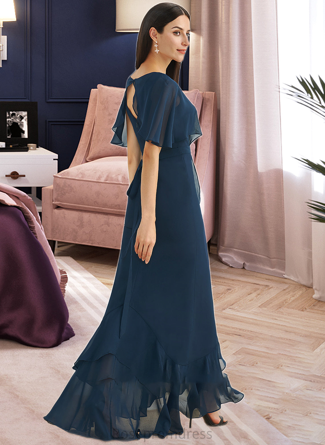 Leia A-Line V-neck Asymmetrical Bridesmaid Dress With Split Front SRSP0012971