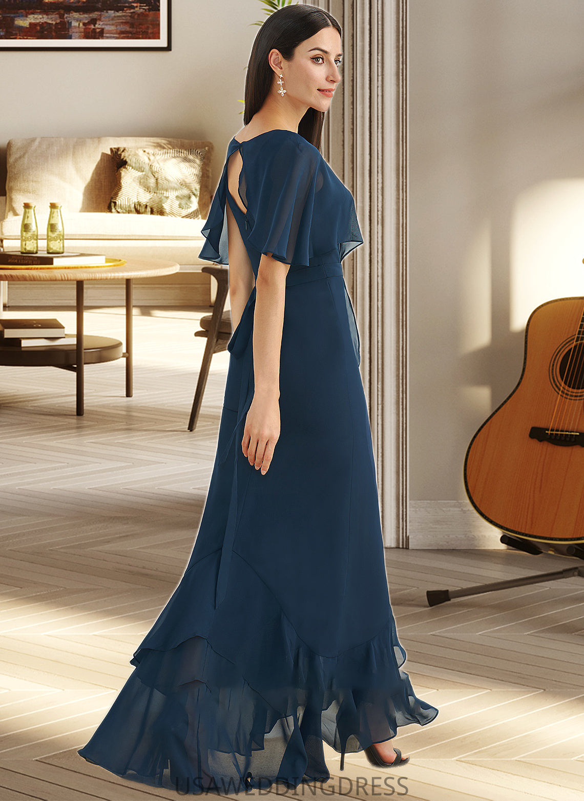 Elianna A-Line V-neck Asymmetrical Bridesmaid Dress With Split Front DSP0012971