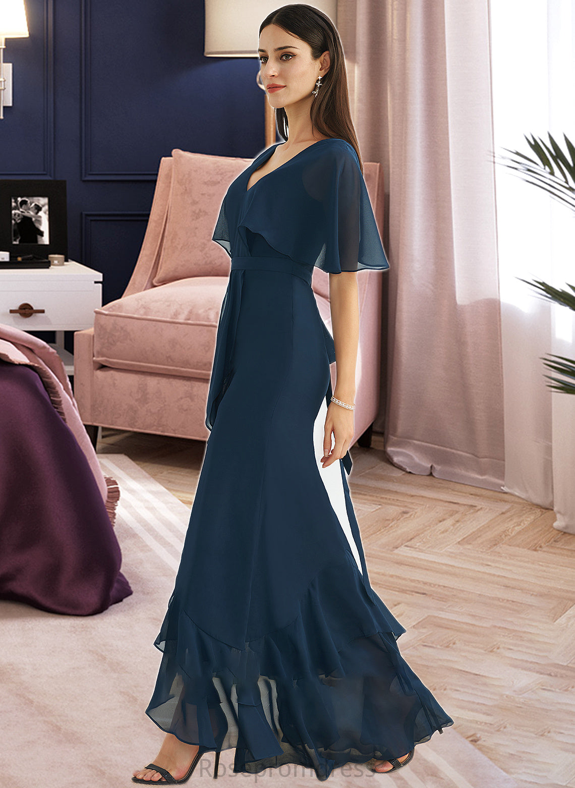 Leia A-Line V-neck Asymmetrical Bridesmaid Dress With Split Front SRSP0012971