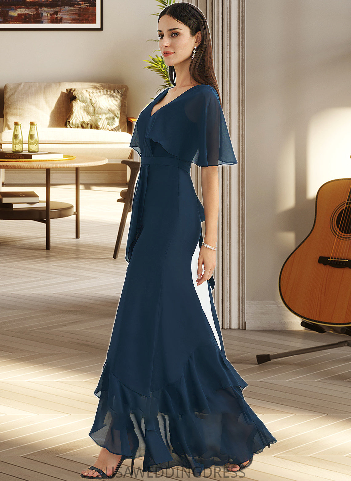 Elianna A-Line V-neck Asymmetrical Bridesmaid Dress With Split Front DSP0012971