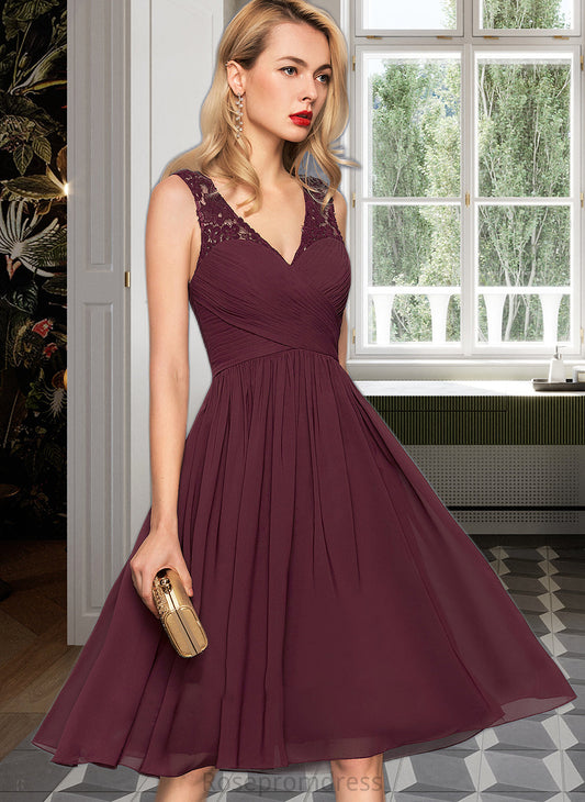Bailee A-Line V-neck Knee-Length Chiffon Bridesmaid Dress With Ruffle SRSP0012973