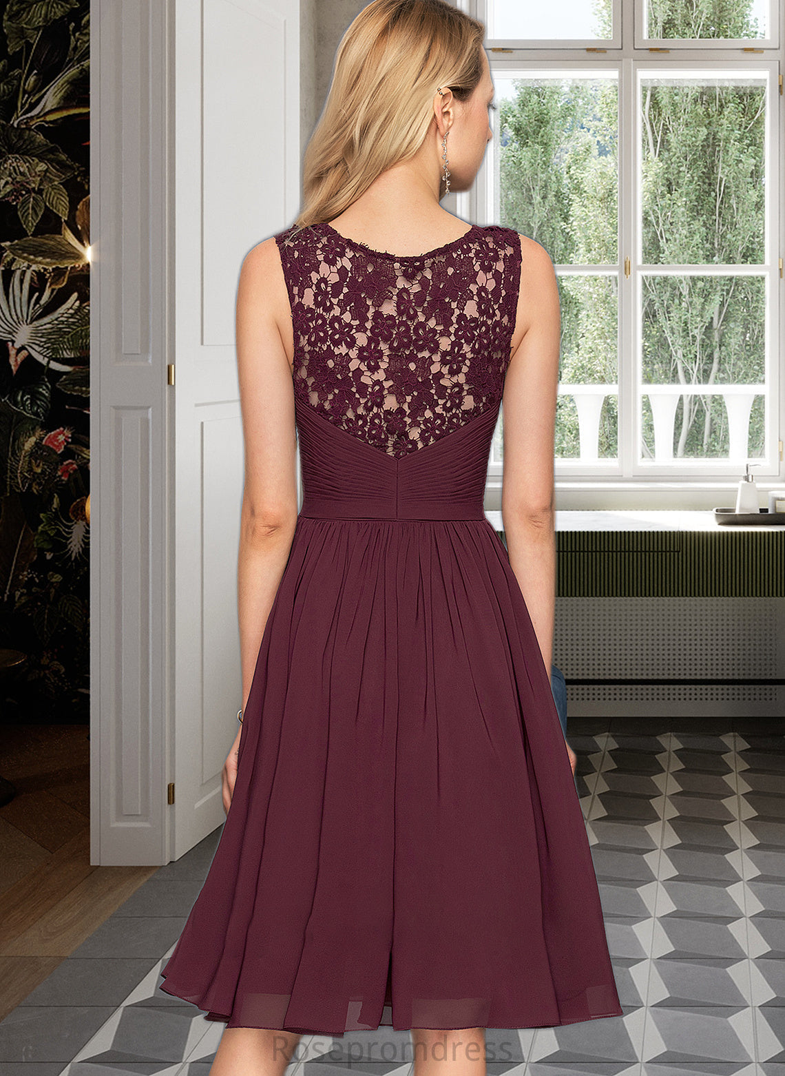 Bailee A-Line V-neck Knee-Length Chiffon Bridesmaid Dress With Ruffle SRSP0012973