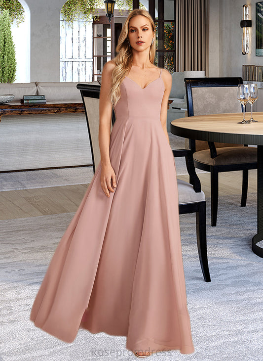 Sienna A-Line V-neck Floor-Length Bridesmaid Dress With Lace SRSP0012975