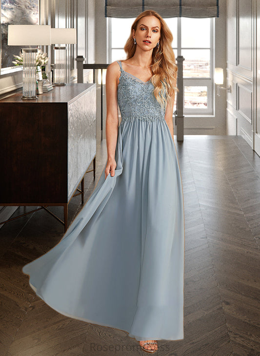 Deanna A-Line V-neck Floor-Length Bridesmaid Dress With Ruffle SRSP0012977
