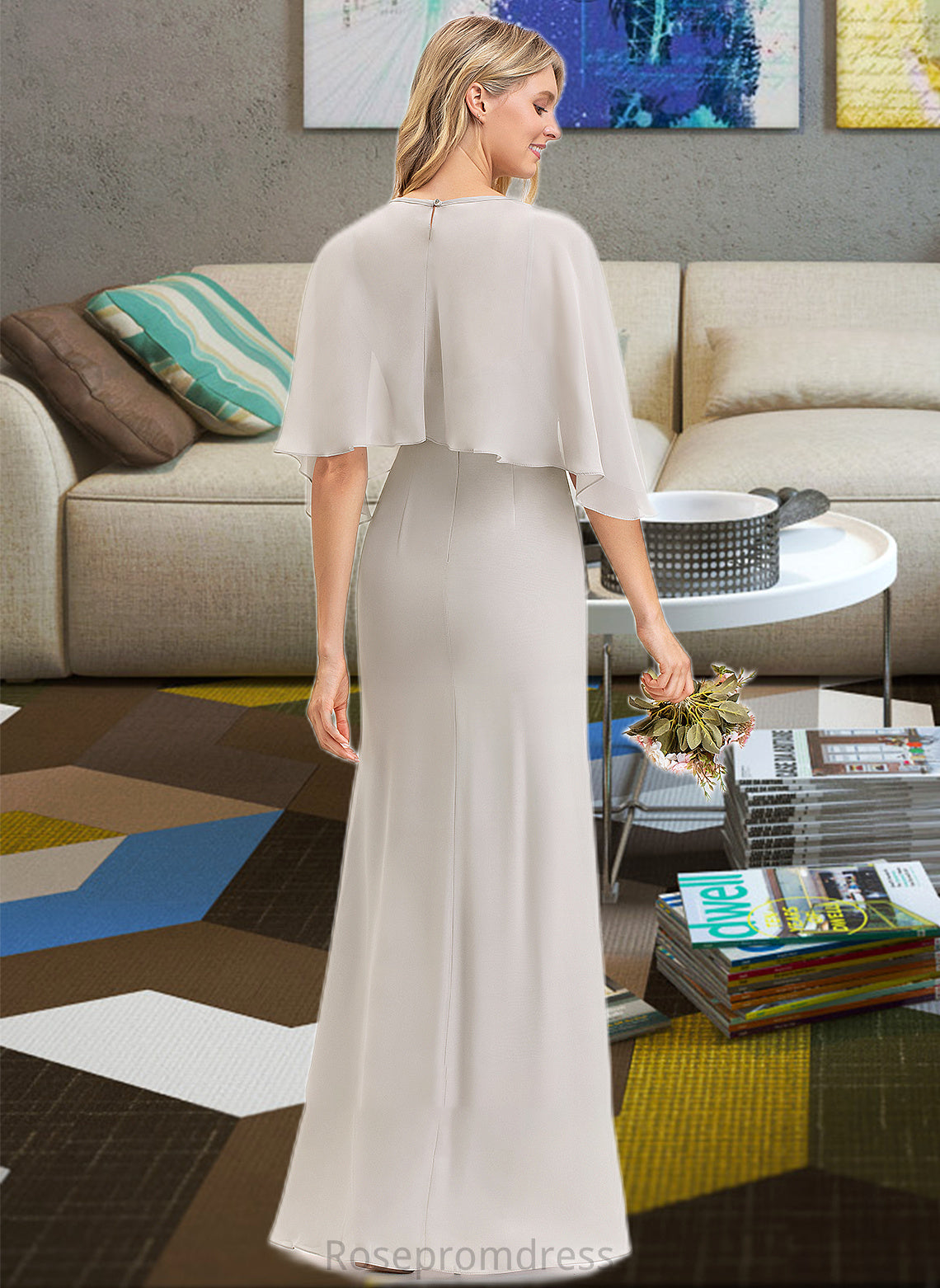 Kali Sheath/Column Square Neckline Floor-Length Chiffon Bridesmaid Dress SRSP0012979