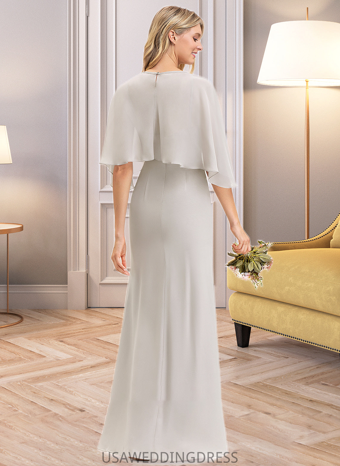 Hadassah Sheath/Column Square Neckline Floor-Length Chiffon Bridesmaid Dress DSP0012979