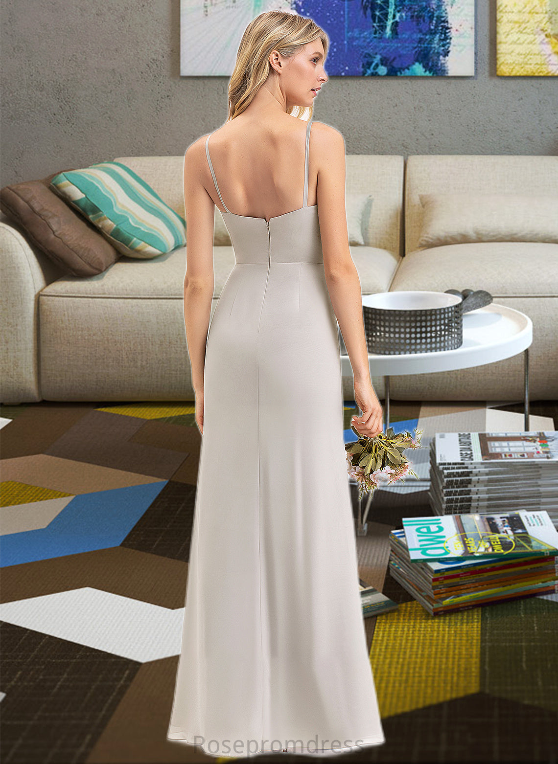 Kali Sheath/Column Square Neckline Floor-Length Chiffon Bridesmaid Dress SRSP0012979