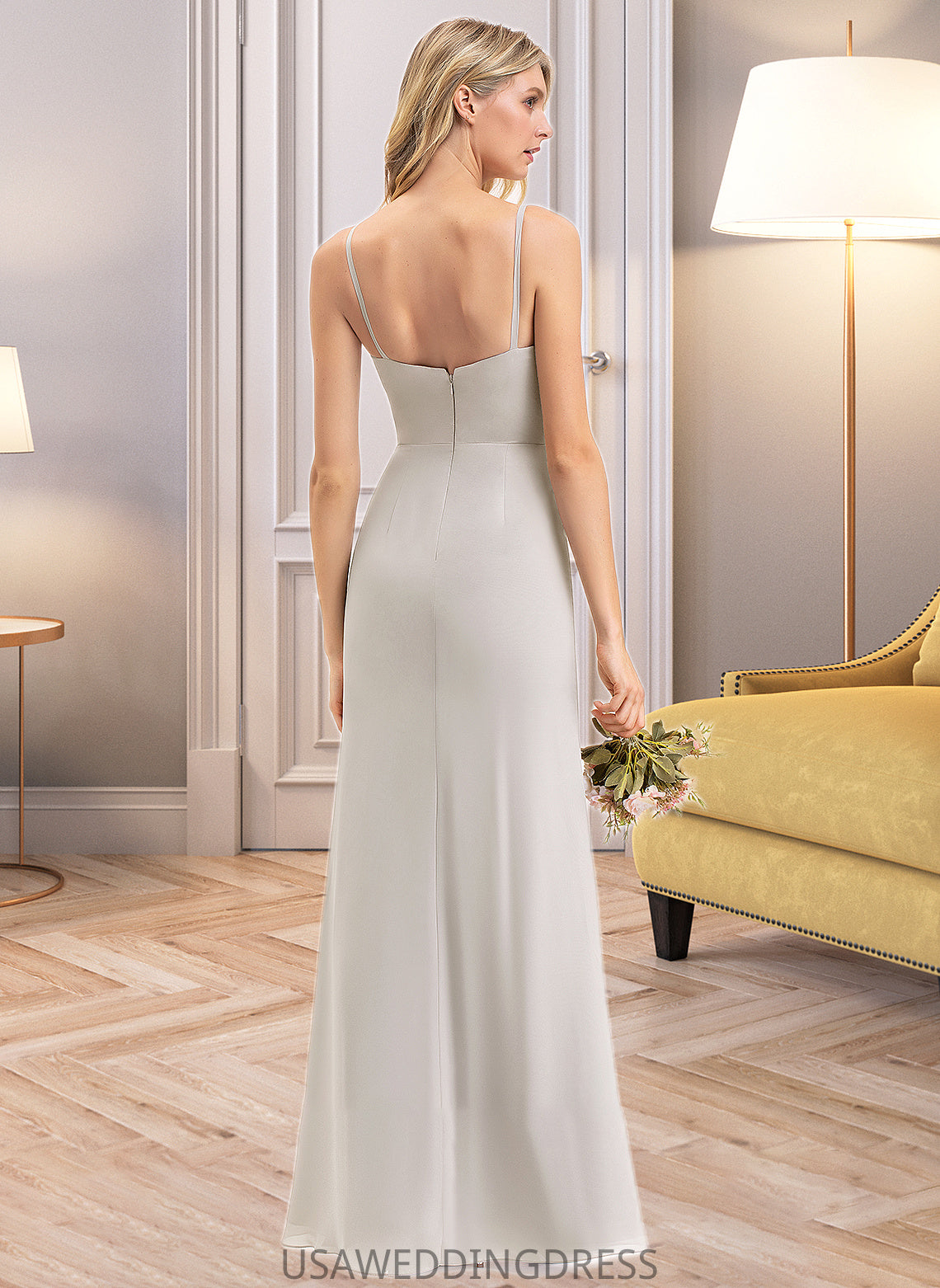 Hadassah Sheath/Column Square Neckline Floor-Length Chiffon Bridesmaid Dress DSP0012979