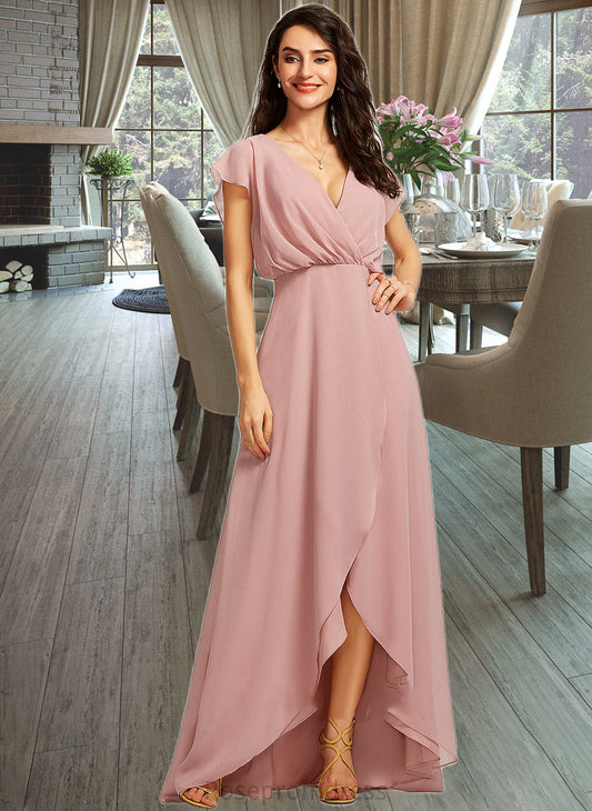 Kiersten A-Line V-neck Asymmetrical Bridesmaid Dress With Split Front SRSP0012983