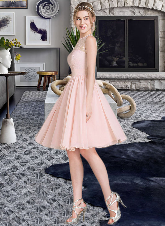 Deanna A-Line Scoop Neck Knee-Length Chiffon Lace Bridesmaid Dress With Ruffle SRSP0012990