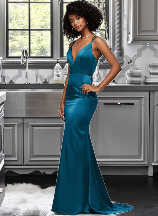 Itzel Trumpet/Mermaid V-neck Sweep Train Bridesmaid Dress SRSP0012993