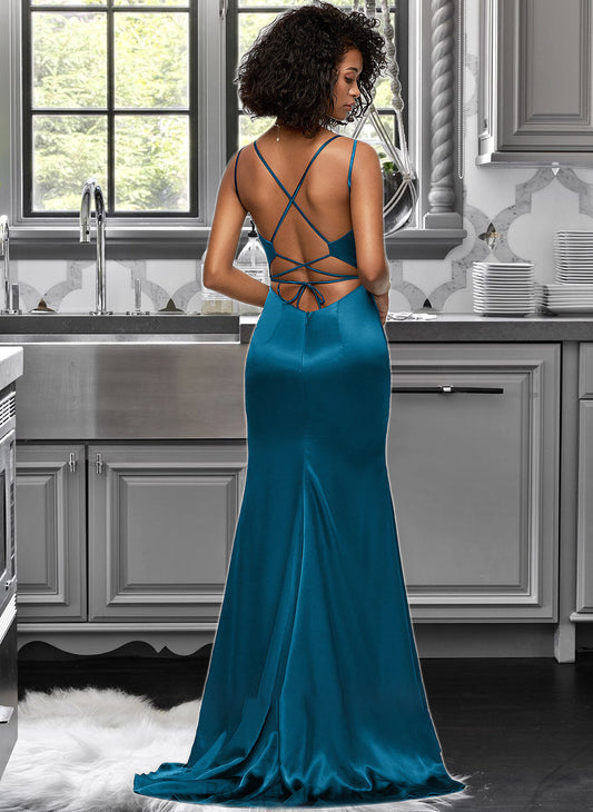 Itzel Trumpet/Mermaid V-neck Sweep Train Bridesmaid Dress SRSP0012993