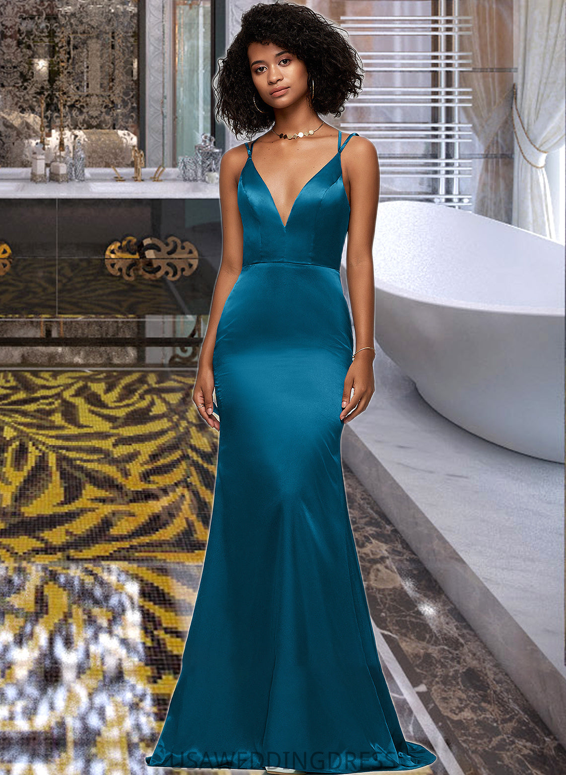 Sibyl Trumpet/Mermaid V-neck Sweep Train Bridesmaid Dress DSP0012993