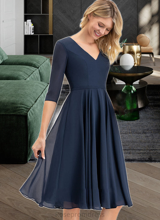 Kelsey A-Line V-neck Knee-Length Chiffon Bridesmaid Dress With Pockets SRSP0012994