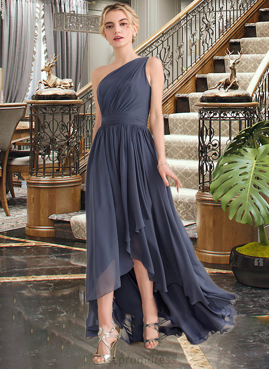 Amiyah A-line One Shoulder Asymmetrical Chiffon Bridesmaid Dress With Cascading Ruffles SRSP0012998