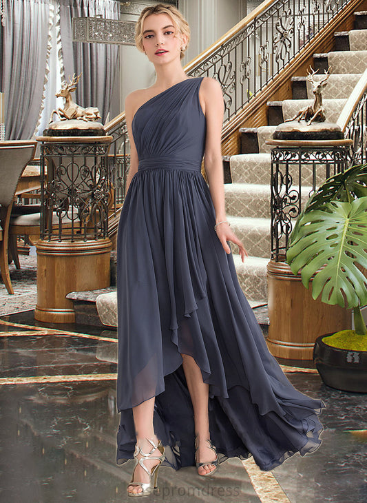 Amiyah A-line One Shoulder Asymmetrical Chiffon Bridesmaid Dress With Cascading Ruffles SRSP0012998
