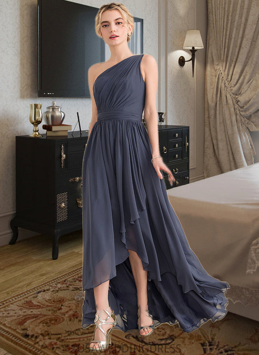 Caitlyn A-line One Shoulder Asymmetrical Chiffon Bridesmaid Dress With Cascading Ruffles DSP0012998