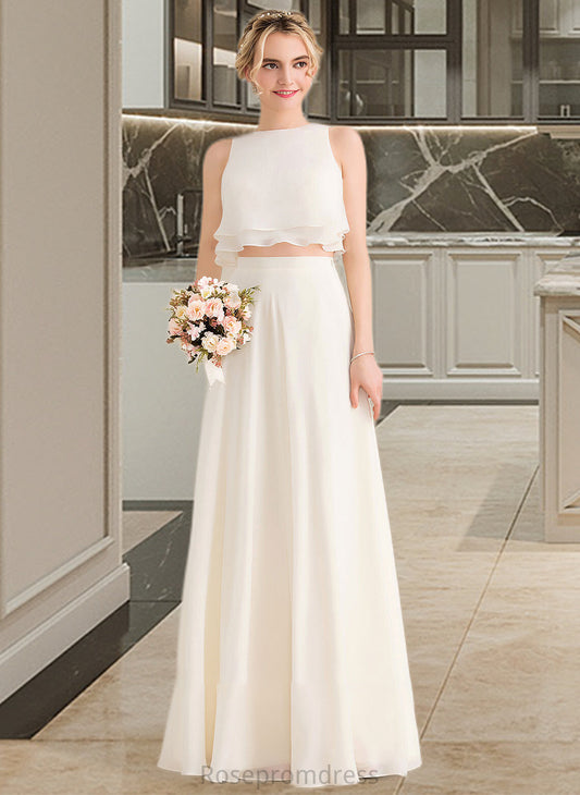 Arianna A-Line Scoop Neck Floor-Length Chiffon Bridesmaid Dress With Cascading Ruffles SRSP0012999