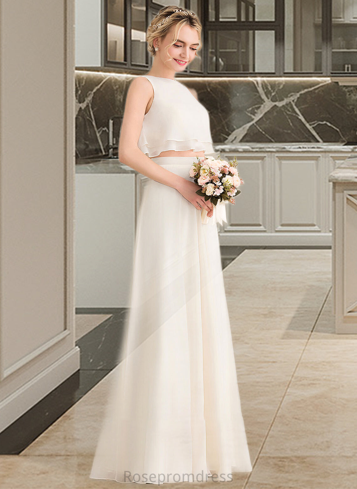 Arianna A-Line Scoop Neck Floor-Length Chiffon Bridesmaid Dress With Cascading Ruffles SRSP0012999