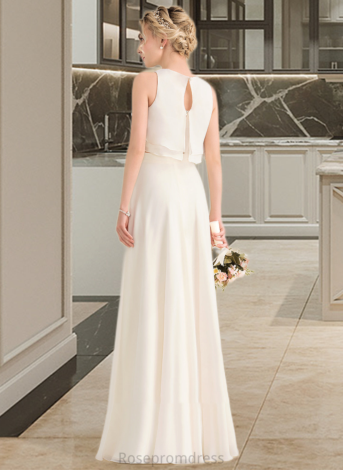 Arianna A-Line Scoop Neck Floor-Length Chiffon Bridesmaid Dress With Cascading Ruffles SRSP0012999